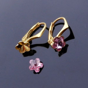 Vermeil 24k Gold Over Sterling Silver Earring Lever Back Ear Wires for Crystals from Swarovski 4744 Flower 6mm