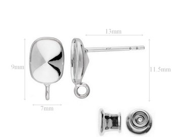 Poteaux d’oreille en argent sterling avec écrous d’oreilles boucles d’oreilles pour cristaux Swarovski pour Swarovski Crystals Cushion 4568 8mm avec goujon d’oreille