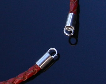 2pcs Sterling Silver 3mm Cord Ends Leather end caps 3mm bracelet cord findings silver thong crimps
