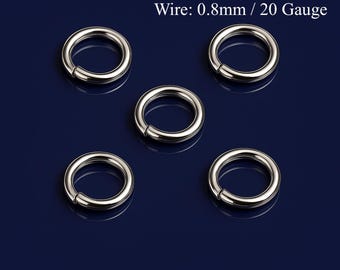 4pcs Sterling Silver Open Jump Rings: 8mm, 20 Gauge