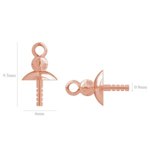 2pcs ROSE GOLD Sterling Silver Link notch Cup 6mm and Peg Drop Bail for Half Drilled Pearls and Beads