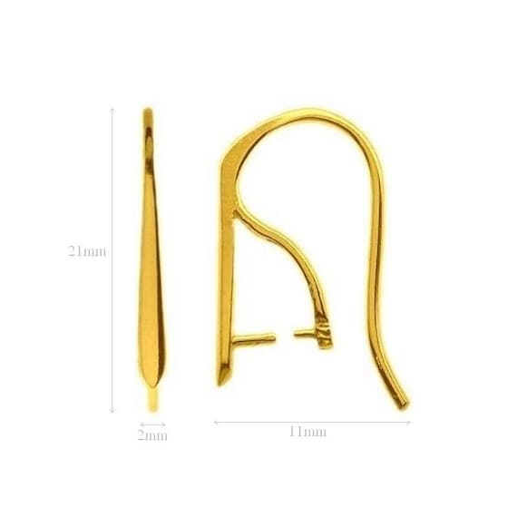 24k Vermeil Gold Over Sterling Silver Earring Hooks: 21mm DIY