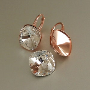 EXCLUSIVE GOLD Rose Vermeil 24k Gold over Sterling Silver Lever Back ear earrings 925 for Swarovski Crystals 4470 Square or other 12mm beads