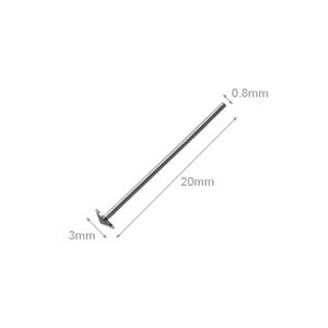2 Stück Sterling Silber Kopfstifte 3 mm 0,8 mm Gauge Dicke 20 mm Länge Perlen Schmuck machen Schmuck