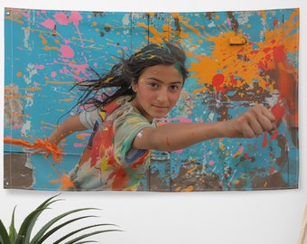 Joyful Life of Afghan Girl Child - Niñas y mujeres Libertad Derechos Amor Afganistán - Arte de pared grande 3 x 4,7 pies Impresión de bandera