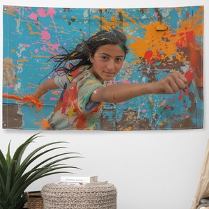 Joyful Life of Afghan Girl Child - Girls and Women Freedom Rights Love Afghanistan - Wall Art Large 3 x 4.7 Feet Flag Print