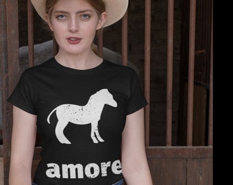Caballo mamífero o caballo potro amante afligido vintage camisa unisex, italiano Amore amor palabra y gráfico, ropa de camiseta de regalo