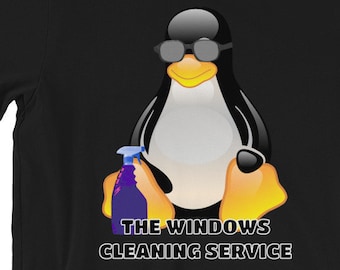 Linux Tux Penguin Tシャツ、Windowsクリーニングサービス、プログラマー向けテックアパレル