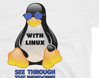 タックスペンギンLinux Tシャツ、シースルーウィンドウ、コンピュータサイエンスプログラマーへのギフト