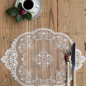 Oval lace doily, white and beige Vintage Cotton French lace doily 11.80”x15.75” (30x40cm) for table decoration 4303 series