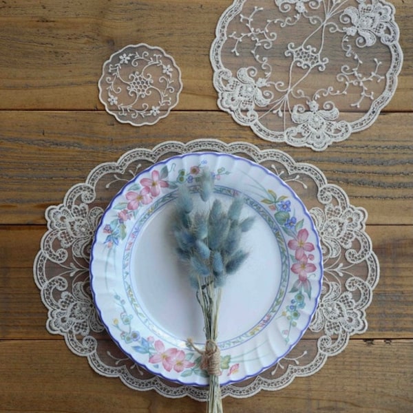 French Lace,Oval lace,placemats, round doilies, vintage style  flower doily