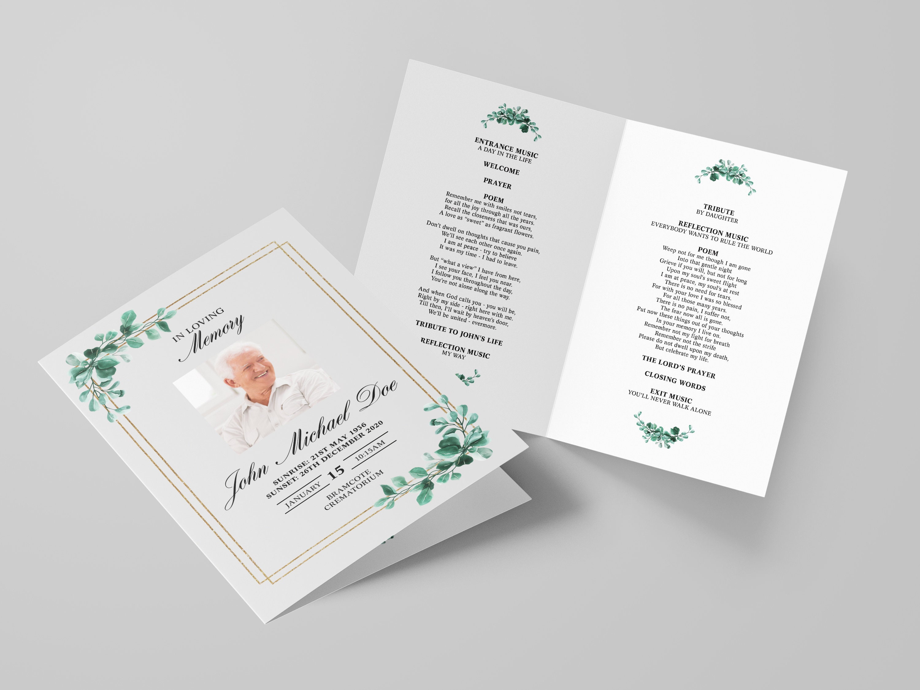 Printed 4 page Funeral Order Of Service Cards A4 Folded To Etsy UK
