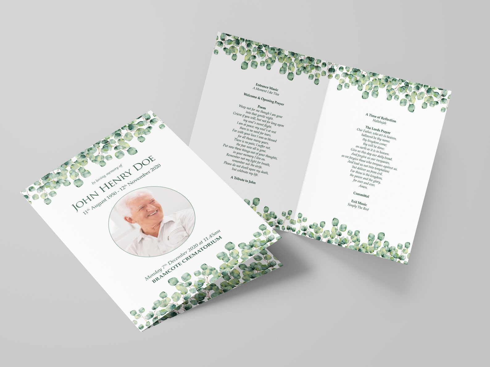 Printed 4 page Funeral Order Of Service Cards A4 Folded To A5 Etsy UK