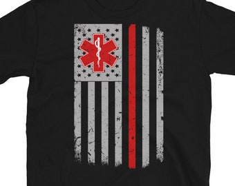 Thin Red Line American Flag EMS EMT Paramedic T-Shirt