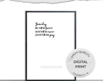 The Hunchback, Musical Theatre quote, printable art, esmerelda, west end, broadway, fan art, quote, song lyrics, instant download art