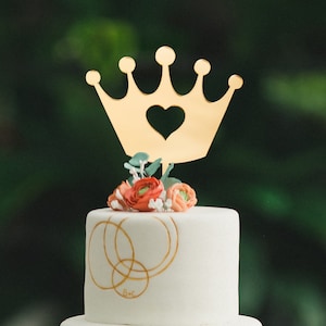 Crown with Heart Cutout Cake Topper for Any Occasion, Custom, Personalized - Any Color, Glitter, Mirror