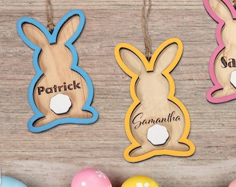 Custom Easter Basket Tag: Personalized Bunny Name Tag, Maple Wood