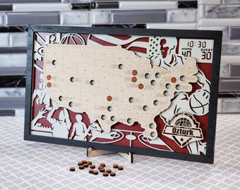 Custom Basketball Stadium Tracker Map, NBA Gift