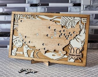 Custom MLB Stadium Tracker Map, Baseball Gift