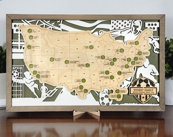 Custom Soccer Stadium Tracker Map, Gift for Soccer Lover