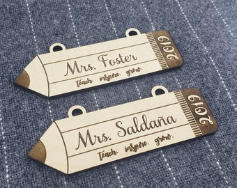 Personalized Laser Engraved Wood Pencil Teacher Ornament