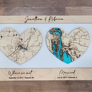 Regalo de boda personalizado, mapa de dónde nos conocimos, mapa de dónde nos casamos, mapa de recuerdos grabado, mapa de ubicación personalizado, mapa de regalo de aniversario, recién casados