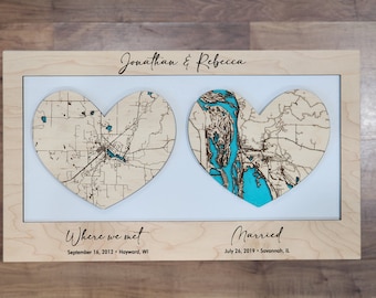 Custom Wedding Gift, Where We Met Map, Where We Married Map, Engraved Memory Map, Personalized Location Map, Anniversary Gift Map, Newlywed