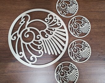 Thanksgiving Turkey Trivet and Set of 4 Matching Coasters, Wood Trivet and Wood Drink Coasters for Thanksgiving, family and friends gift