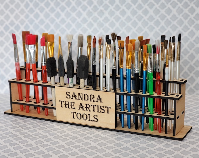 Custom Wooden Paint Brush Holder: Art Supply Desk Organizer