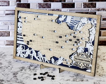 Custom NHL Hockey Stadium Map Tracker: Gift for Hockey Fan