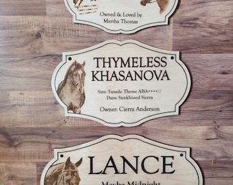 Wood Horse Engraved and Personalized Stall Sign, Photo Stall Nameplate for Equine, Custom Barn Door Nameplate, Gift for Horse Lover, Rustic