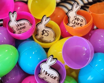 Easter Egg Fillers: 42 Wood Bunny Reward Tokens Set