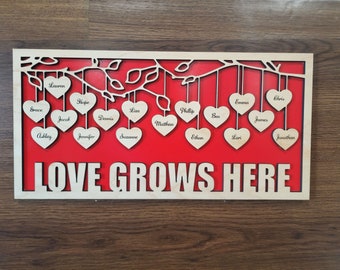 Custom Family Tree Wood Frame: Personalized Engraved Heart Art