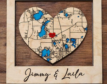 Custom Wooden Map with 1 Map, Where We Met, Wedding Gift, Anniversary Gift