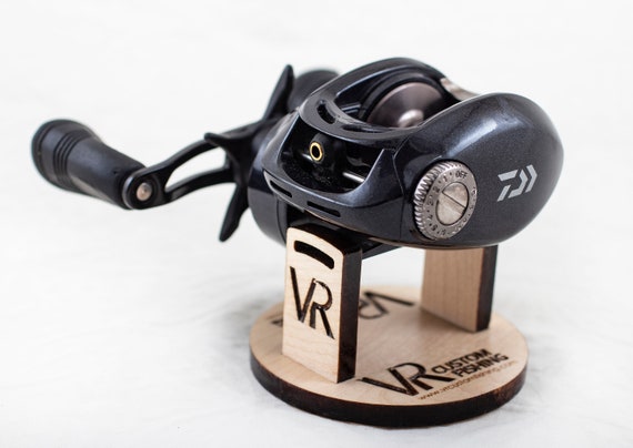 Custom Fishing Reel Display Stand for Collectors or Retail, Maple Wood,  Baitcaster, Spinning, Custom Engrave Design or Plain Without 