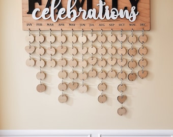 Family Celebrations Board For Birthdays and Anniversaries, Personalized and Engraved Wood Calendar Gift For Mom, Classroom Sign for Teacher