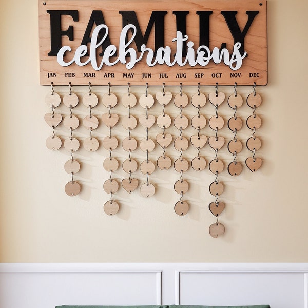 Family Celebrations Board For Birthdays and Anniversaries, Personalized and Engraved Wood Calendar Gift For Mom, Classroom Sign for Teacher