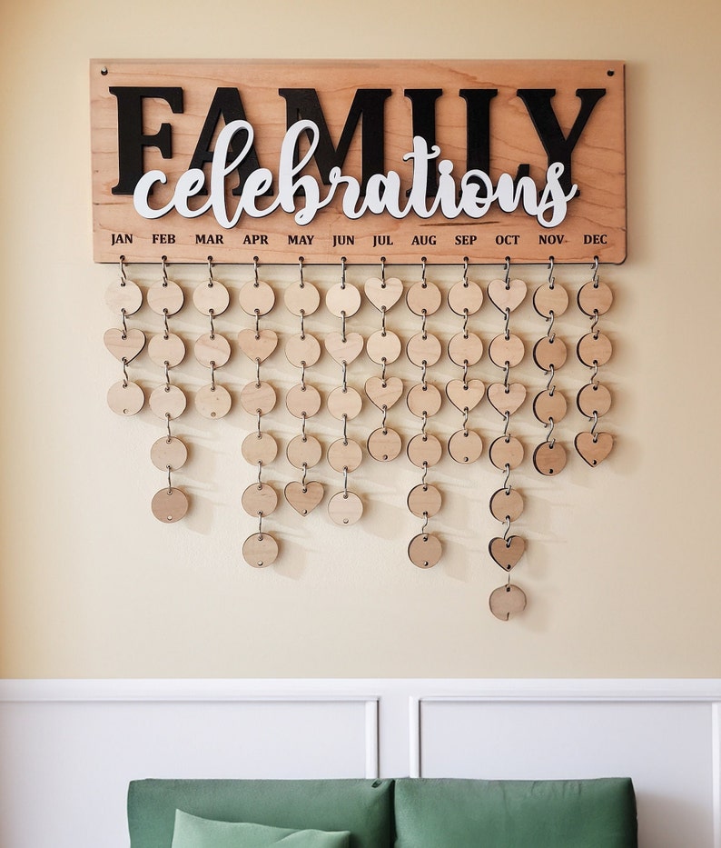 Family Celebrations Board For Birthdays and Anniversaries, Personalized and Engraved Wood Calendar Gift For Mom, Classroom Sign for Teacher image 1
