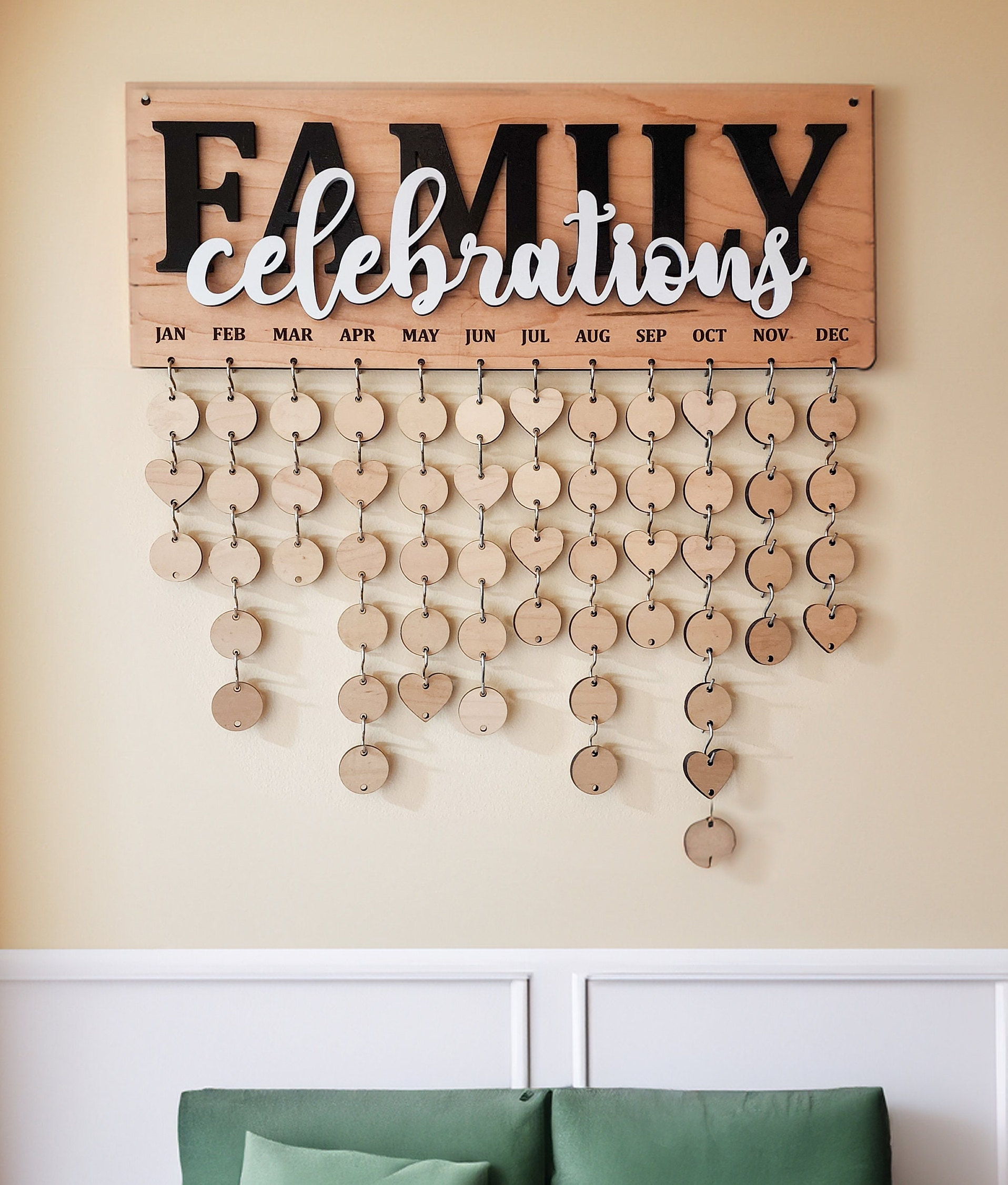 Family Celebrations Board For Birthdays and Anniversaries, Personalized and Engraved Wood Calendar Gift For Mom, Classroom Sign for Teacher