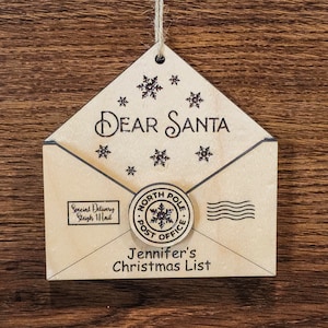 Adorno de carta a Papá Noel, Adorno navideño para niños, Carta personalizada a Papá Noel, Adorno personalizado, Adorno de sobre a Papá Noel