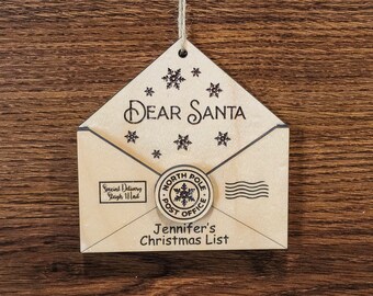 Personalized Letter to Santa Ornament: Engraved Maple Wood Kids Christmas