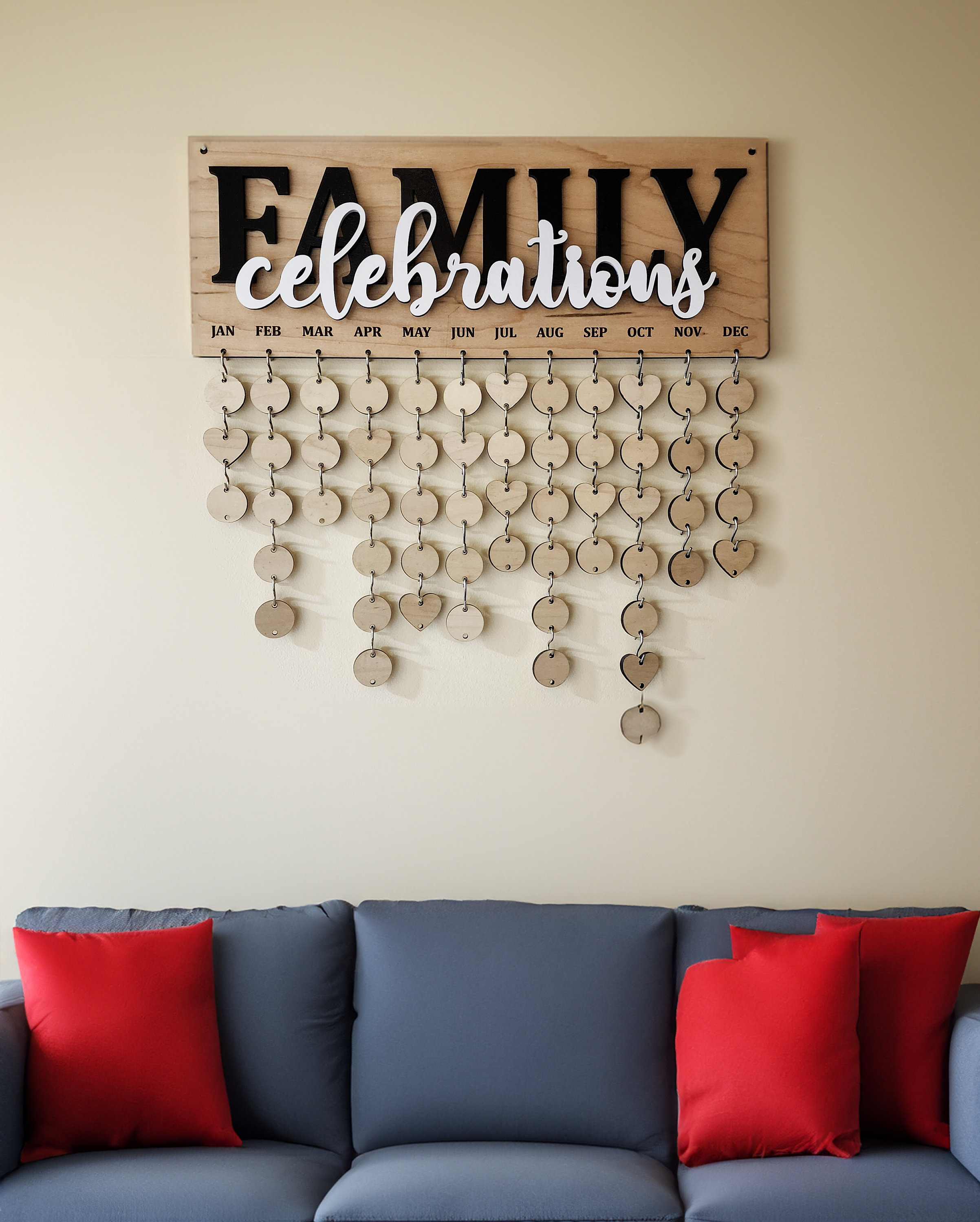 Family Celebrations Board For Birthdays and Anniversaries, Personalized and Engraved Wood Calendar Gift For Mom, Classroom Sign for Teacher