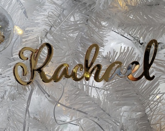 Personalized Christmas Name Ornament, Laser Cut Wood or Acrylic
