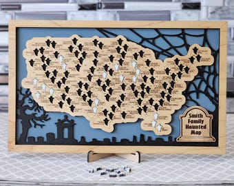 Haunted Locations Map: Gothic Halloween Decor, Wall Art Display