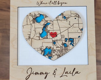 Custom Wedding Gift, Where We Met Map, Where We Married Map, Engraved Memory Map, Personalized Location Map, Anniversary Gift Map, Newlywed