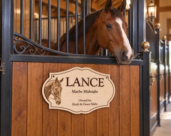 Wood Horse Engraved and Personalized Stall Sign, Photo Stall Nameplate for Equine, Custom Barn Door Nameplate, Gift for Horse Lover, Rustic