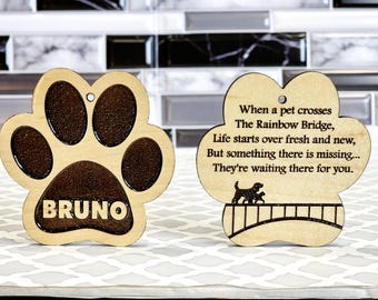 Custom Paw Print Ornament: Rainbow Bridge Pet Memorial Gift