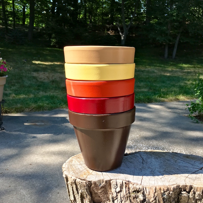 Yellow /& Caramel Orange Garden Decor Home Decor Burgundy Hand Painted: Brown Set of 5 Fall Color Terra Cotta 6 Inch Flower Pots