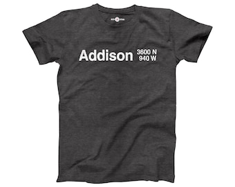 Chicago Cubs Shirt Addison 3600N 940W Sign Wrigley Field Address CTA Red Line Train Station Platform Stop Gray T XS S M L XL 2XL 3XL 4XL 5XL