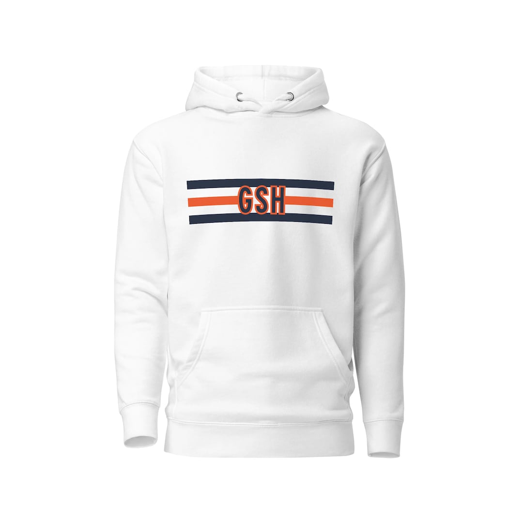 GSH Hoodie Chicago Bears Jersey Inspired • George Stanley Halas Initials •  Papa Bear Logo • White Hooded Sweatshirt • Size S M L XL 2XL 3XL